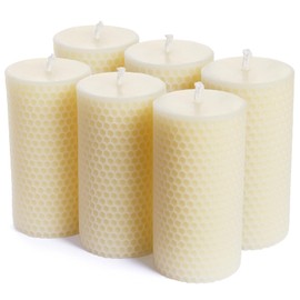Pure Natural Beeswax Pillar Candles Bulk - Pack of 6 - Honeycomb Surface, No Scent- for Emergency/Prayer/Relax (2inch Diameter, 4 inch Tall - Off White)