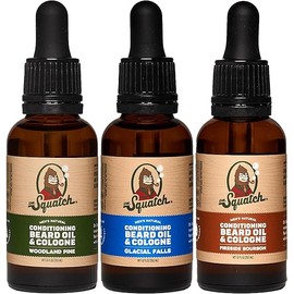 Dr. Squatch Conditioning Beard Oil & Cologne 3 Pack - Natural Men's Beard Oil Gift Pack - Nourish & Moisturize - Long Lasting Scent - Fireside Bourbon, Glacial Falls, Woodland Pine