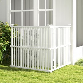 Giantex Air Conditioner Fence 2 Panels - 45''W x 45''H Outdoor Fence Privacy Screen with Metal Stakes, White PVC Vinyl Picket Fences for Garden Lawn, Trash Can Pool Equipment Enclosure