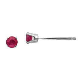 14K Solid White Gold 3mm Red Ruby Studs Gemstone Solitaire Earrings July Birthstone Jewelry