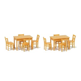 Preiser 17218 Table & Chairs 2 Tables & 8 Chairs (Natural Wood) HO Scale Scenery Set
