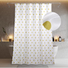 White Gold Glitter Shower Curtain: Modern Luxury Silver Metallic Fabric Curtain with Golden Polka Dots for Bling Glamour Bathroom Décor - Cute Fancy Decorative Bathroom Accessories - 72x72