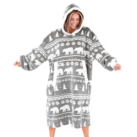 LazyOne Oversized Blanket Hoodie, Comfortable Sleepwear, Oversized Hoodies for Women and Men, One Size Fits All Wearable Blankets (Nordic Bear)