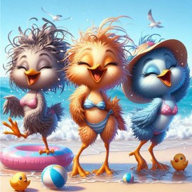 Qianbaiuk Diamond Art Kits Adults,Funny Birds Diamond Painting Kit,Beach Diamond Painting Gem Art Crafts for Home Wall Decor (12x12inch)