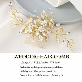 Zoestar Bridal Wedding Hair Combs Flower Pearl Headpiece Bridal Crystal Leaf Hair Accessories for Women and Girls (Gold)