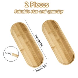 Pack of 2 Bamboo Trays, Small Oval Bamboo Coasters, Coffee Tray, Coasters, Wooden Trays, Decorative Wooden Coasters, Wooden Plates, Food Drinks Trays for Restaurant, Cafe, Kitchen, Party