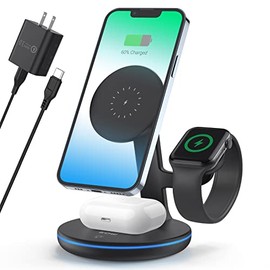 Cargador inalámbrico magnético, EOW 15W 3 en 1 estación de carga inalámbrica para iPhone 12 13 ProPro MaxMini, AirPods Pro2, Apple Watch todas las... 