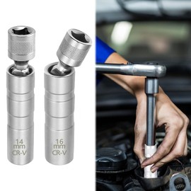 Qianeffort 2Pcs Spark Plug Socket,14mm & 16mm Thin Wall Spark Plug Socket Set,Magnetic Spark Plug Removal Tool,12 Point Universal Joint Magnetic Spark Plug for Car Repair Spark Plug Tool