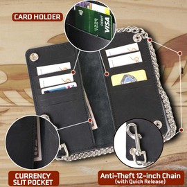 Milwaukee Leather Men's Genuine Leather Bi-Fold Biker Wallets w/Anti-Theft Stainless Steel Chain - 7 Inch