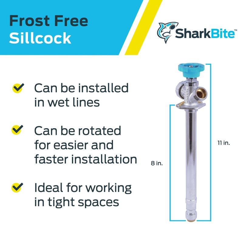 SharkBite 8 Brass Push Frostfree Sillcock, Chrome/Blue
