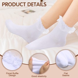 Fjquamitix 4 Pairs Frilly Socks for Women Girls, Lace Ruffle Socks Cute Ballet Ankle Sock (UK, Alpha, One Size, Regular, Regular, 2 Pairs Black+2 Pairs White)