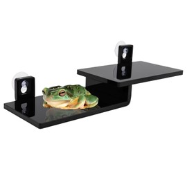 Frogs Basking Platform with Suction Cup, Black Acrylic Material Double Ledge for Reptile, Tank and Aquarium Accessories, Suitable for Small Reptile Animals Frogs Geckos Lizards 7.3 x 2.4 x 1 Inches