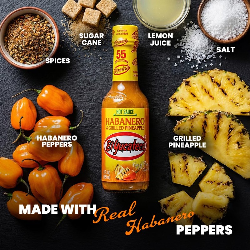 El Yucateco Grilled Pineapple and Habanero Sauce, 4 oz, Gluten