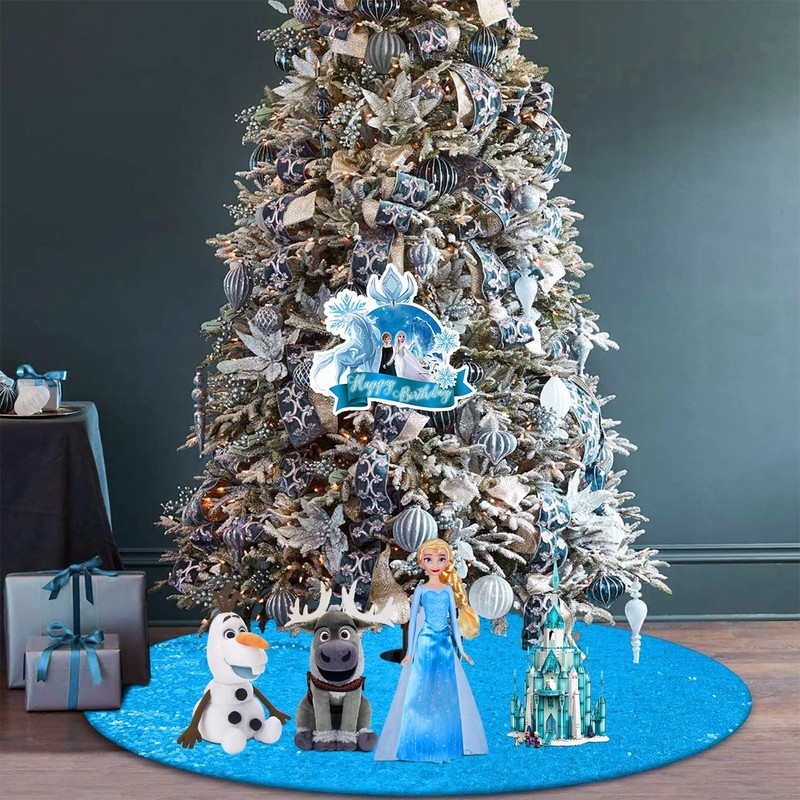 yuboo Teal Blue Christmas Tree Skirt, 48 Inch Sequin Double