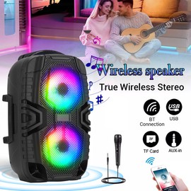 Dual 6" Bluetooth Speaker PA System Portable Subwoofer Karaoke DJ LED AUX MIC