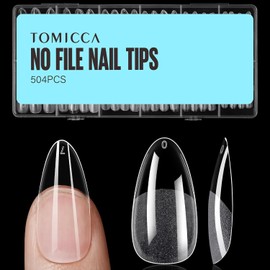 TOMICCA Pack of 504 Almond Medium Nail Tips for Gel Nails, False Nail Tips, Nail Tips for Nail Extension and Nail Art, DIY Nail Studio at Home, 12 Sizes, Artificial Gel Nail Tips