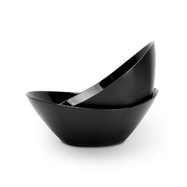 LaGlint 66 OZ Large Salad Bowl Set of 2, Opal Glass 10 inch Lightweight Serving Dishes for Salad, Fruit, Kitchen Microwave & Dishwasher Safe, Oval Shape Black