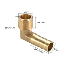 sourcing map Brass Barb Hose Fitting, 90 Degree Elbow 12mm Barbed to 3/8 PT Male Pipe Adapter Connector 2pcs