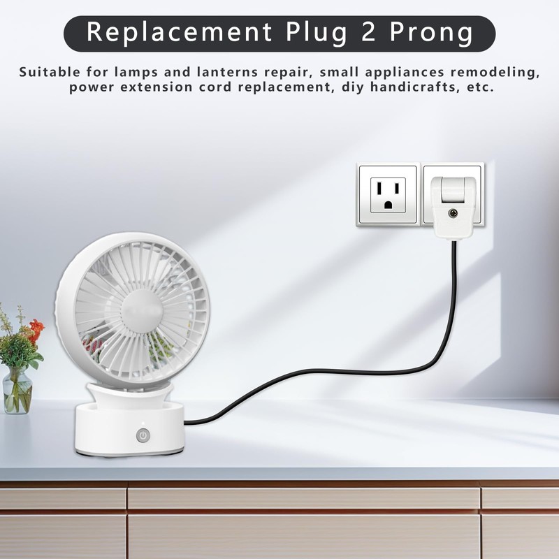Replacement Plug 2 Prong, Extension Cord Replacement Male Power Plug,