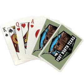 Lantern Press Fort Worth, Texas, Longhorn, Scratchboard, (52 Playing Cards, Poker Size Card Deck with Jokers)