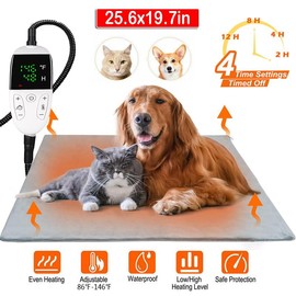 Heated Pet Bed, 7 Adjustable Temperature Pet Heating Pad Indoor With Timer, Pet Heating Pad for Cats Dogs, Electric Dog Cat Heating Pad With Washable Cover