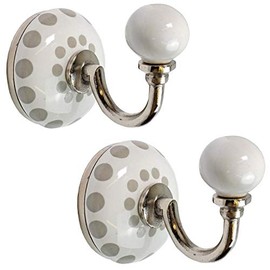 G Decor Cambridge Polka Dot Grey White Ceramic Wall Vintage Home Improvement, Shabby Chic, Interior Furniture, Clothes Hangers, Coat Hat Key Door Hooks (2-Pack)