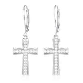 Cross Earrings for Women Sterling Silver Religious Christian Pearl Cross Dangles Earrings Jewelry Baptism Gifts for Mother Wife Friends