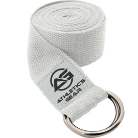 Yoga Strap Belt with Metal D-Ring Buckle, 6ft long & 1.5 inch wide, Made with Durable Cotton for Stretching and Flexibility (White)