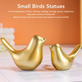 Small Birds Statues, Small Animal Statues Gold Home Bird Sculpture, Modern Style Decorative Ornaments Animal Figurines for Office Desktop, Bookshelf, Bedroom (2 Pack)