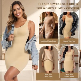 JOYSHAPER Shapewear Dress Slip for Women Tummy Control Built in Bra V Neck Padded Bra Seamless Full Slips for Under Dresses