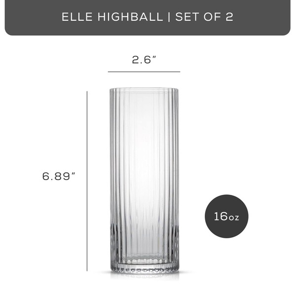 JoyJolt JoyJolt 16oz Fluted Highball Glasses - 2 Ribbed Tall