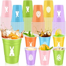 Lunmon 18 Pcs Easter Party Plastic Cups Bulk Easter Bunny Egg Cups Disposable 16 oz Colorful Beer Beverage Drinking Cup for Party Decoration Drinkware Holiday Supply(Classic Color)