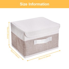 BAISHUN Set of 3 Cotton Linen Storage Baskets, Collapsible Storage Basket with Lid, 12 Litre Capacity White Spelling Khaki, Suitable for Toys Sundries Organiser 26 * 19 * 16cm