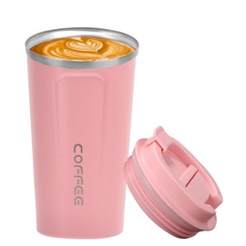 MOYAC Termos para Cafe de 510 ml, Termo Agua de Gran Capacidad de Acero Inoxidable, Termo Cafe al Vacío para Conservación del Calor y el Frío, Adecuada para Preparar Leche, Café, Té (Rosa)