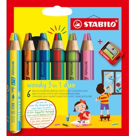 STABILO woody 3 en 1 duo - Estuche con 6 colores bitono y sacapuntas