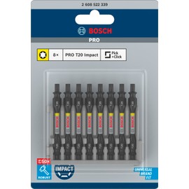 Bosch Professional 8-Piece Double Screwdriver Bit Set Torx (Impact Control, 8 x T20-T20 Bits, Length: 65 mm, Pick and Click, Accessories Impact Wrench Drill)