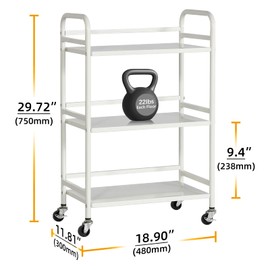 HDANI 3 Tier Rolling Cart Shelves,Heavy Duty Multifunctional Metal Frame-Supports 22 Lbs Per Tier,Rolling Cart with 2 Lockable Wheels for Home, Office,Kitchen,Bathroom,Bedroom,White
