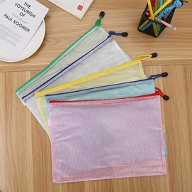 LeTradeJP 10 Pcs Zipper File Bags in 5 Colors for Small Items such as Documents, Papers, Pens (A5)