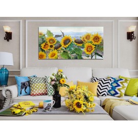 Ardemy Sunflower Wall Art Canvas Flowers Yellow Picture Rustic Floral Field Landscape Painting, Countryside Large Framed Artwork for Living Room Bedroom Bathroom Dinnng Room Office Home Decor 40"x20"