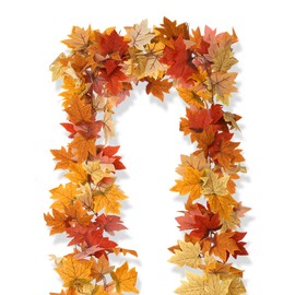 AWARDSEN 2pc Fall Leaf Garland 6.5ft/Piece Fall Maple Leaves Garland for Decor Artificial Autumn Leaves Leaf Vine for Home Yard Thanksgiving Dinner Fireplace Decoration