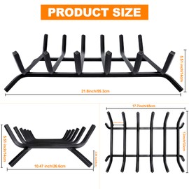 Luoieo Fireplace Grate,Fireplace Log Holder,21 inch Heavy Duty Solid Cast Iron FIrewood Log Burning Rack for Inside The Fireplace Accessories Outood Fire Pit Kindling Fireplace Tools