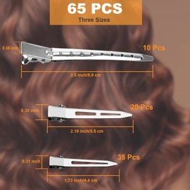 65Pcs Duck Billed Hair Clips for Styling Sectioning, Metal Silver Alligator Hair Clips for Women, 3 Sizes Long Hair Clips for Roller, Pin Curl Loc Clips for Retwist, Salon, Barber, Bows DIY