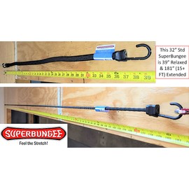 Super Bungee - 32" Long Bungee Cord (38" with hooks) | Stretches To 15 Feet