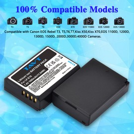 TAVT 2-Pack LP-E10 Battery with Dual USB Charger with Smart LED Display for Canon Kiss X50, Kiss X70, EOS Rebel T3, T5, T6, T7, T100, EOS 1100D, 1200D,1300D, 1500D, 2000D Digital Camera