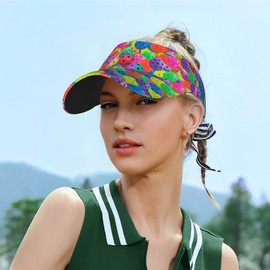 Sport Sun Visor Hats Adjustable Empty Top Baseball Cap Cotton Ball Caps for Women and Men (Pickleball Balls Colors Pattern)
