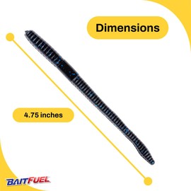 BAITFUEL Finesse Worm Lightweight Lure Infused with Supercharged X55 Formula Gel | 4.75-Inch, Black Blue Flake (PN: X16522)