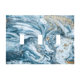 Luxury Abstract Teal Turquoise Indigo Navy Blue White Marble 3 Gang Light Switch Cover Wall Plate Abstract Modern Marbled Texture Triple Toggle Device Outlet Cover Electrical Faceplate Switchplate