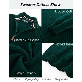 Mens Pullover Sweater Quarter Zip Pullover Long Sleeve Stripe Knitted Business Casual Warm Sweater Dark Green