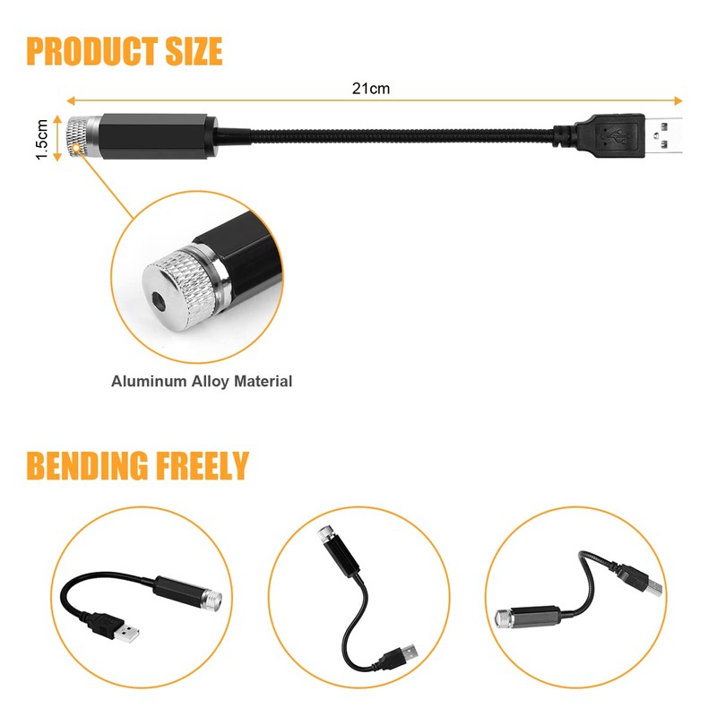 URAQT LED Roof Atmosphere Light, Adjustable USB Car Ceiling Starlight