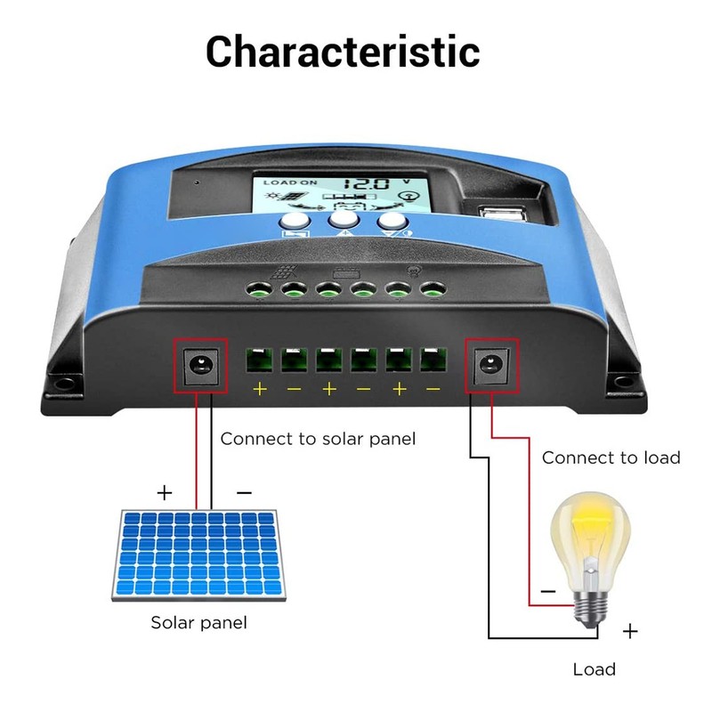 Solar Charge Controller 12V 24V Intelligent Identification MPPT Charging LCD